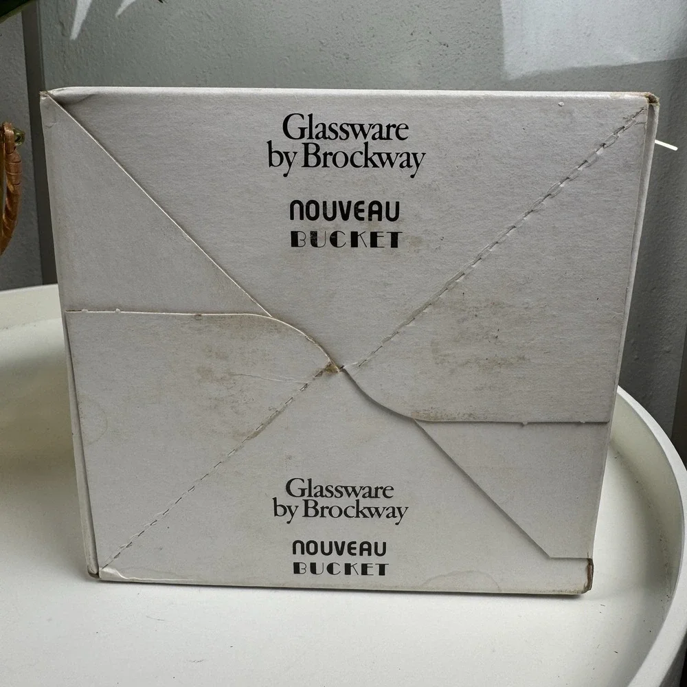 Vintage MCM Glassware by Brockway Crystal Nouveau Bucket Rattan Handle NEW